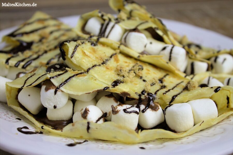 Rezept für hauchdünne Crepes mit Nutella und Marshmallows
