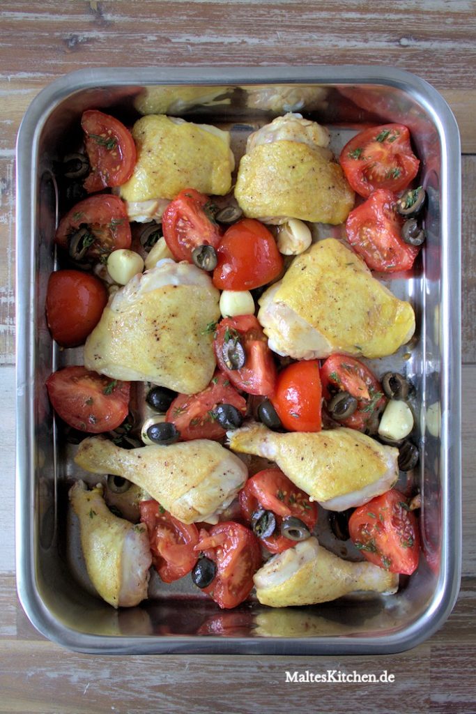 Gebackenes Hähnchen mit Tomaten &amp; Oliven