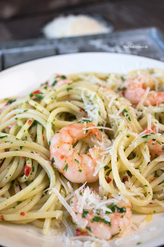 Spaghetti mit Garnelen, Knoblauch und Chili