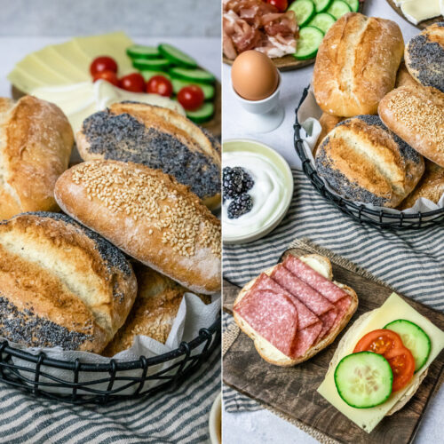 Rezept für selbstgebackenen Frühstücksbrötchen - knusprige Weizenbrötchen