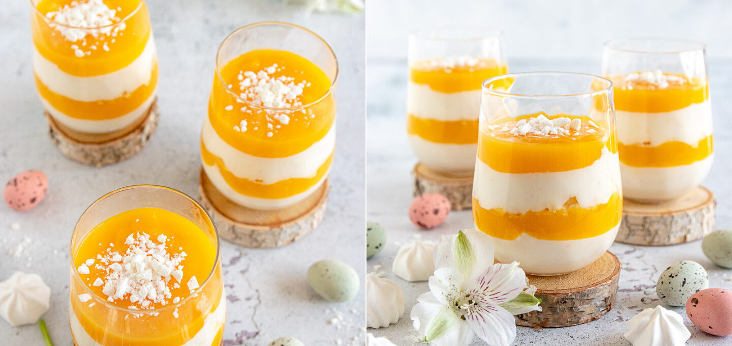 Schnelles Mango Dessert mit Quark und Baiser für Ostern