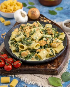 Nudeln mit Hähnchen und Spinat