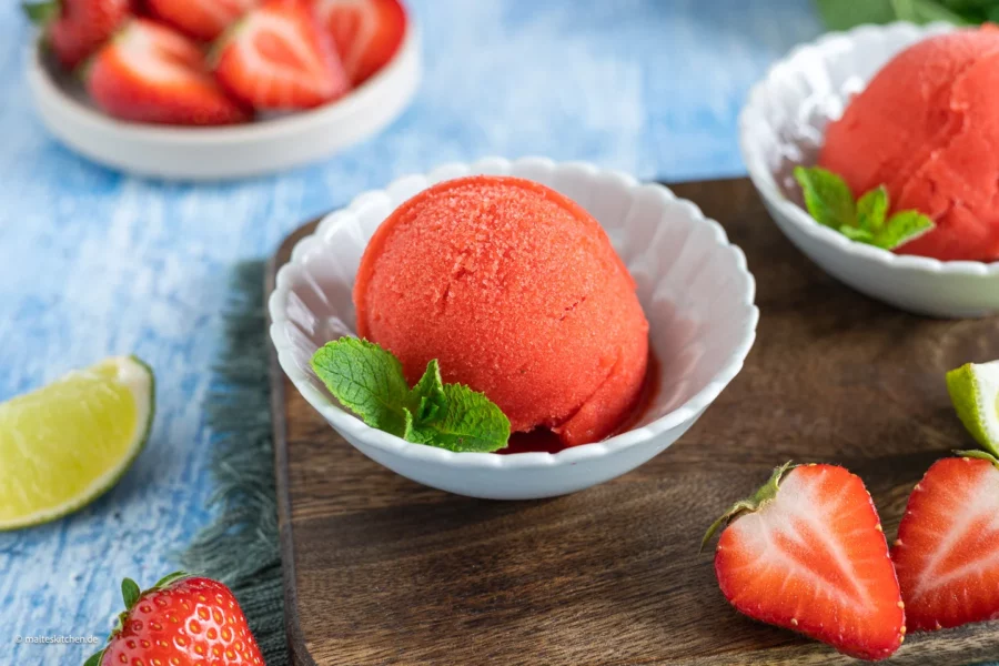 Erfrischendes Erdbeer-Sorbet.